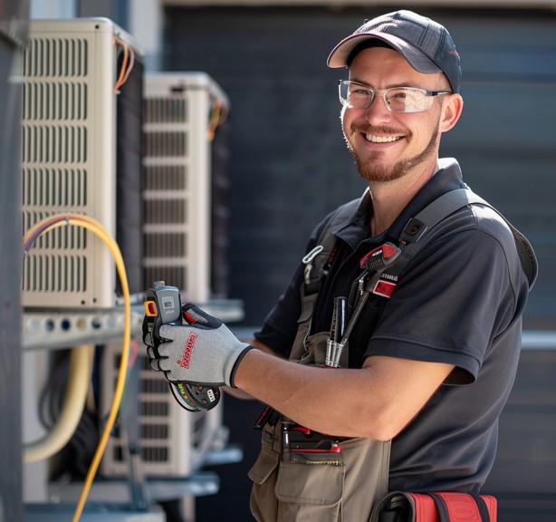 AC technician repairing an air conditioning unit in Qatar